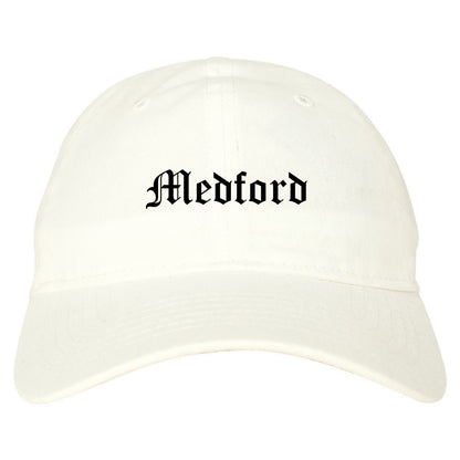 Medford Massachusetts MA Old English Mens Dad Hat Baseball Cap White
