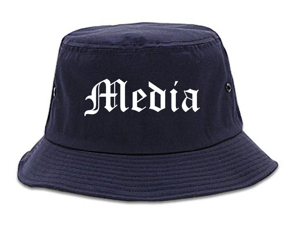 Media Pennsylvania PA Old English Mens Bucket Hat Navy Blue