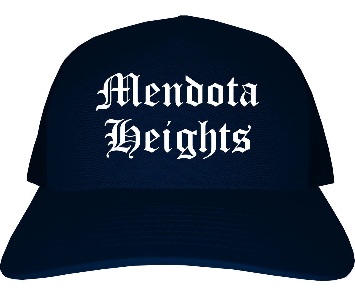 Mendota Heights Minnesota MN Old English Mens Trucker Hat Cap Navy Blue