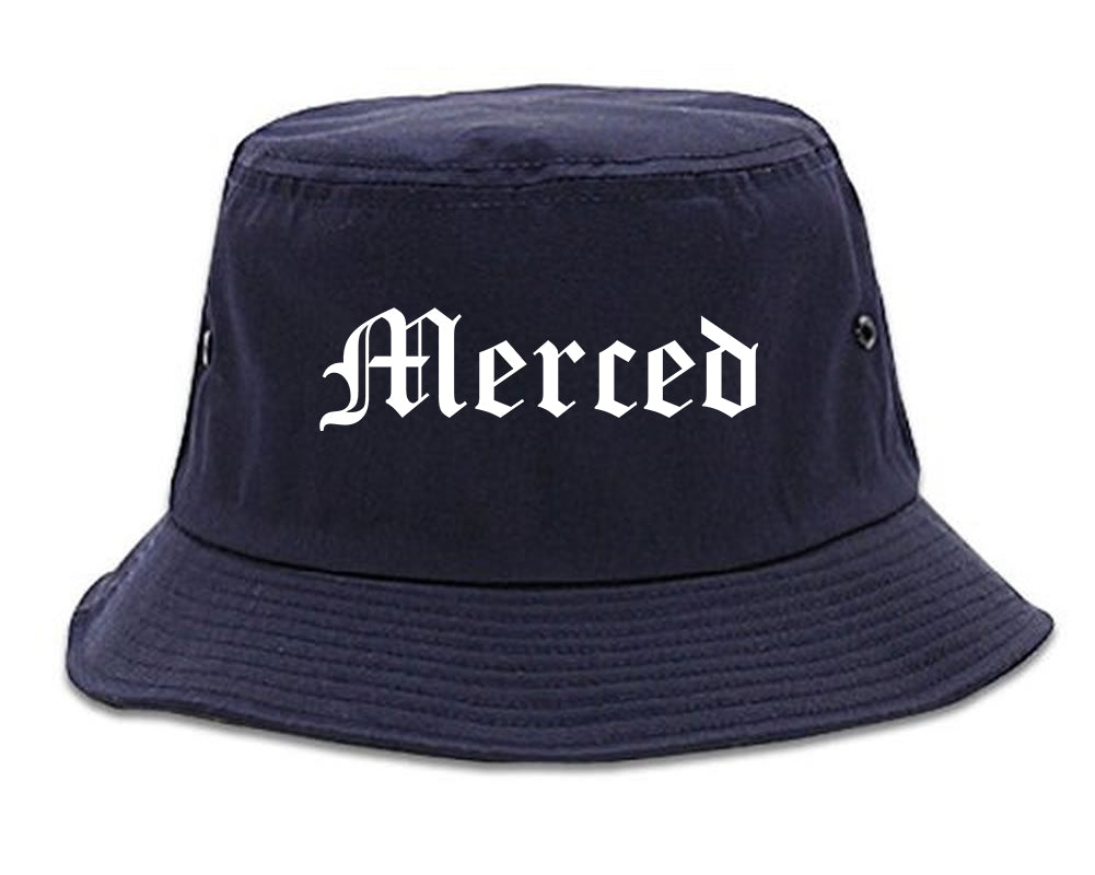 Merced California CA Old English Mens Bucket Hat Navy Blue