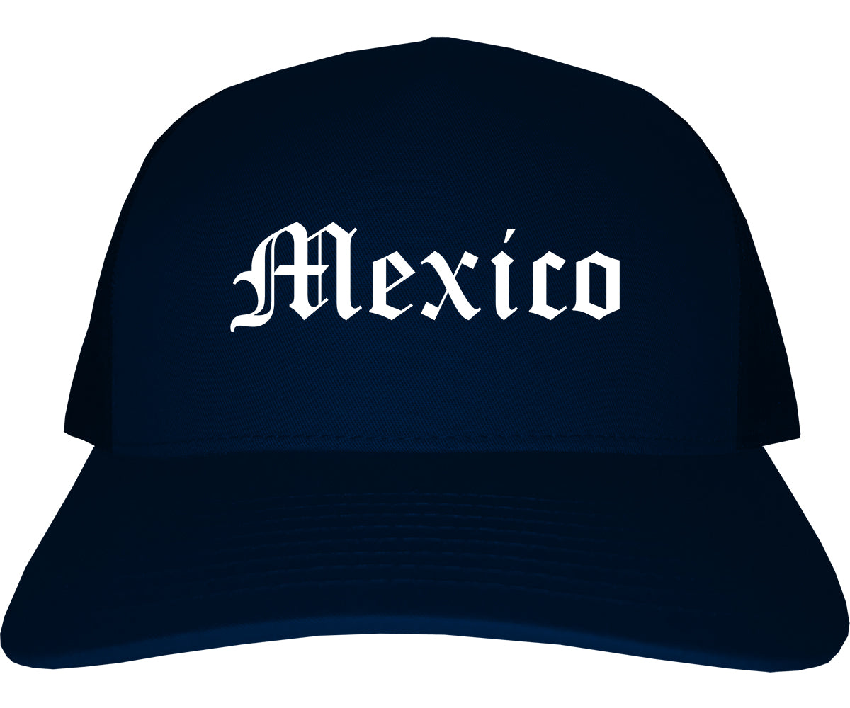 Mexico Missouri MO Old English Mens Trucker Hat Cap Navy Blue
