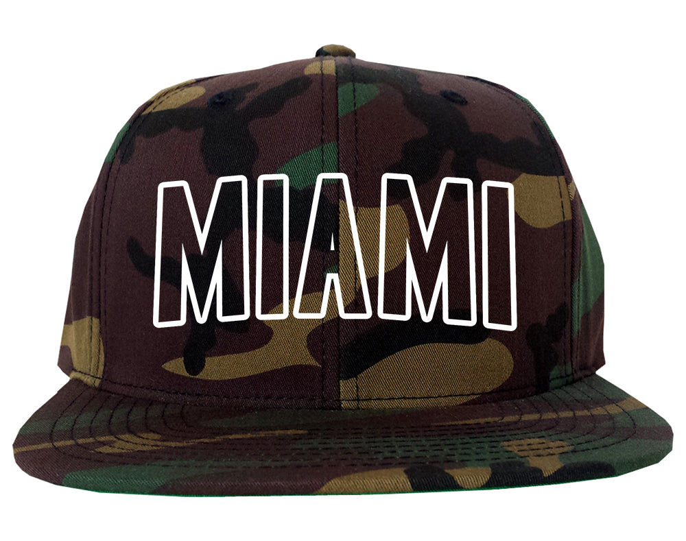 Miami Florida Outline Mens Snapback Hat Camo