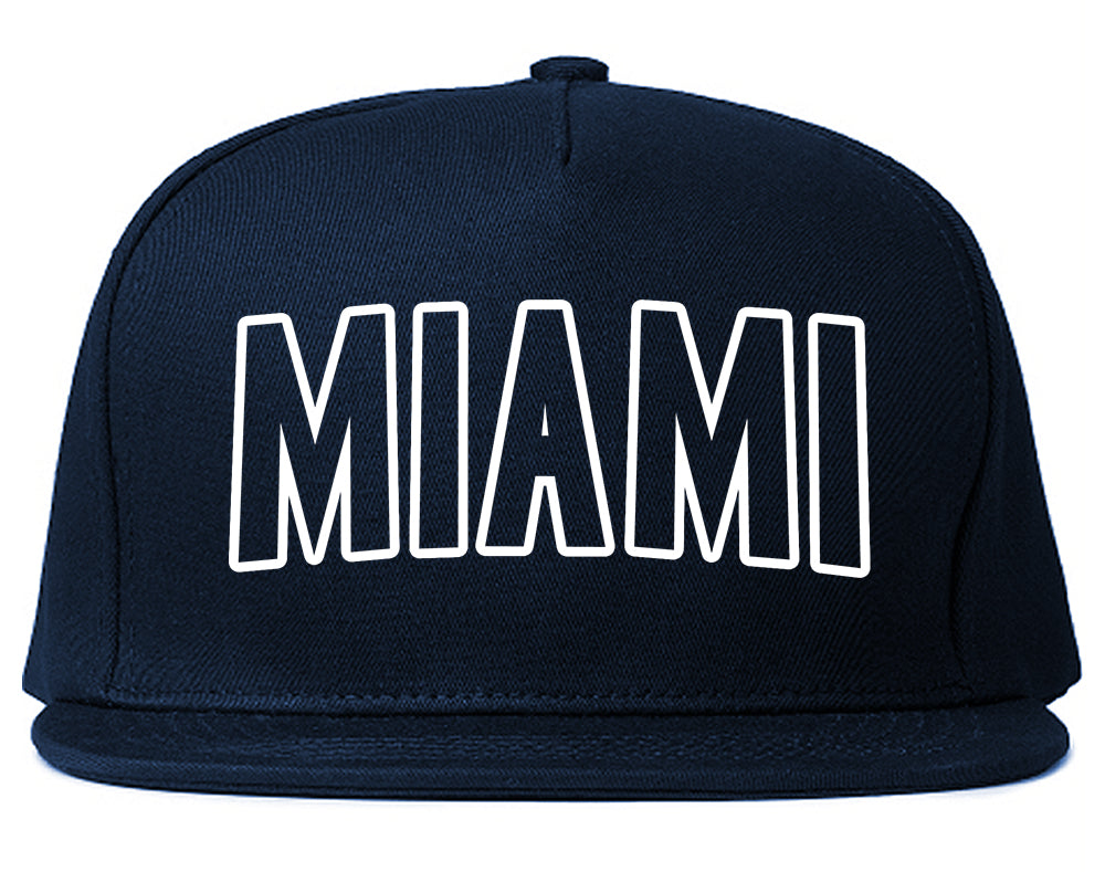 Miami Florida Outline Mens Snapback Hat Navy Blue