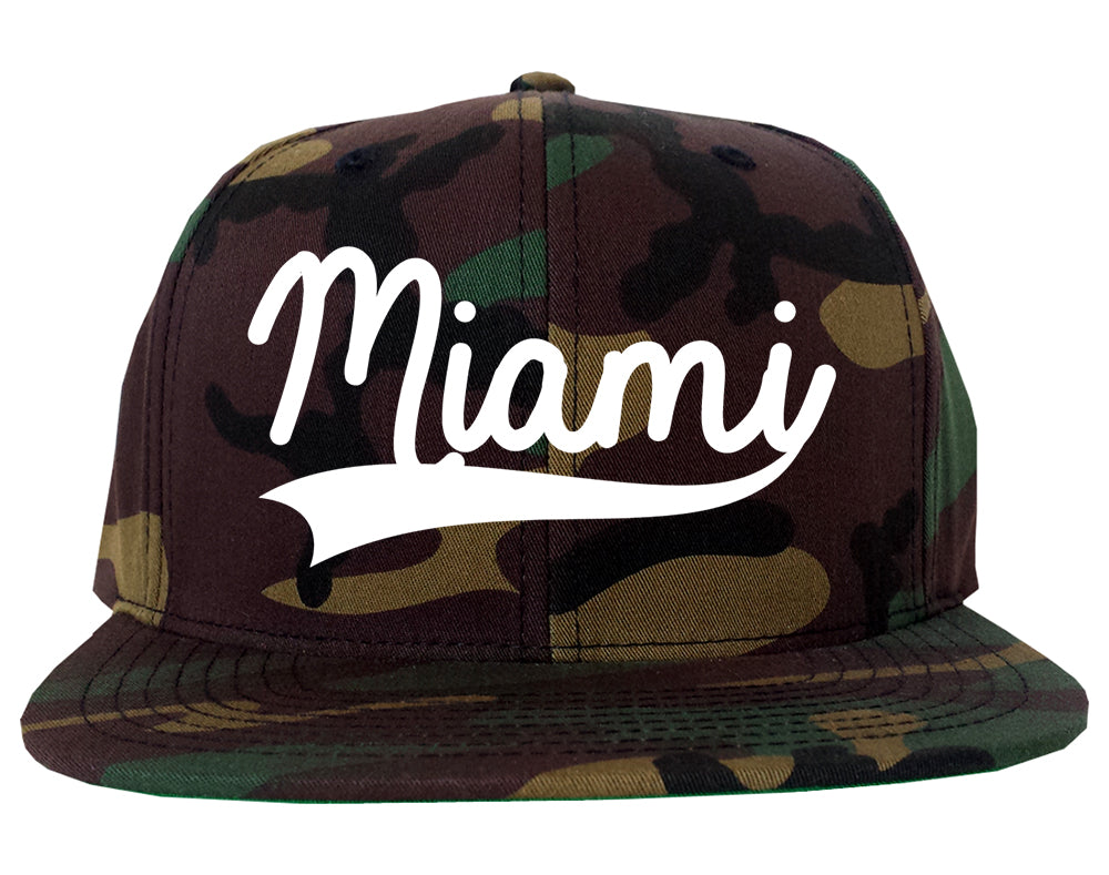 Miami Florida Varsity Logo Mens Snapback Hat Camo