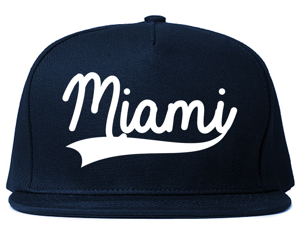Miami Florida Varsity Logo Mens Snapback Hat Navy Blue