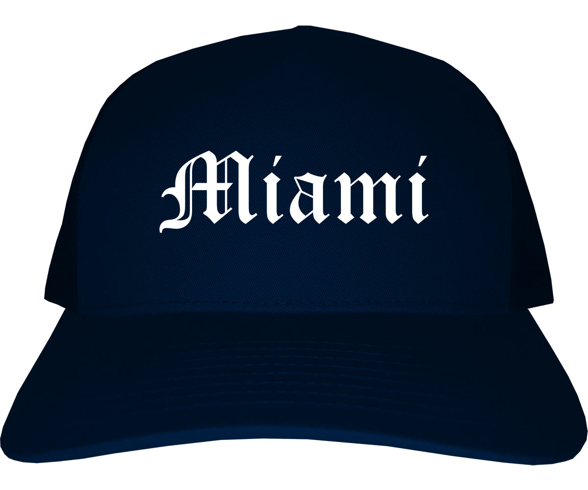 Miami Oklahoma OK Old English Mens Trucker Hat Cap Navy Blue