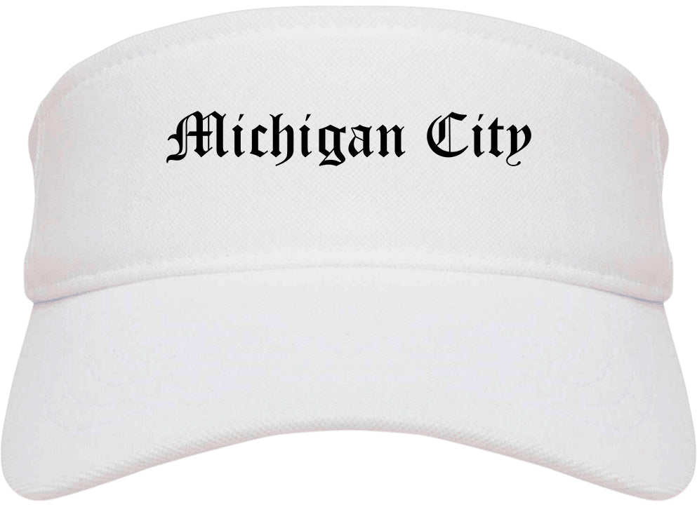 Michigan City Indiana IN Old English Mens Visor Cap Hat White
