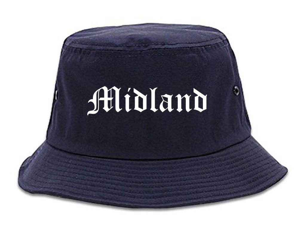 Midland Michigan MI Old English Mens Bucket Hat Navy Blue
