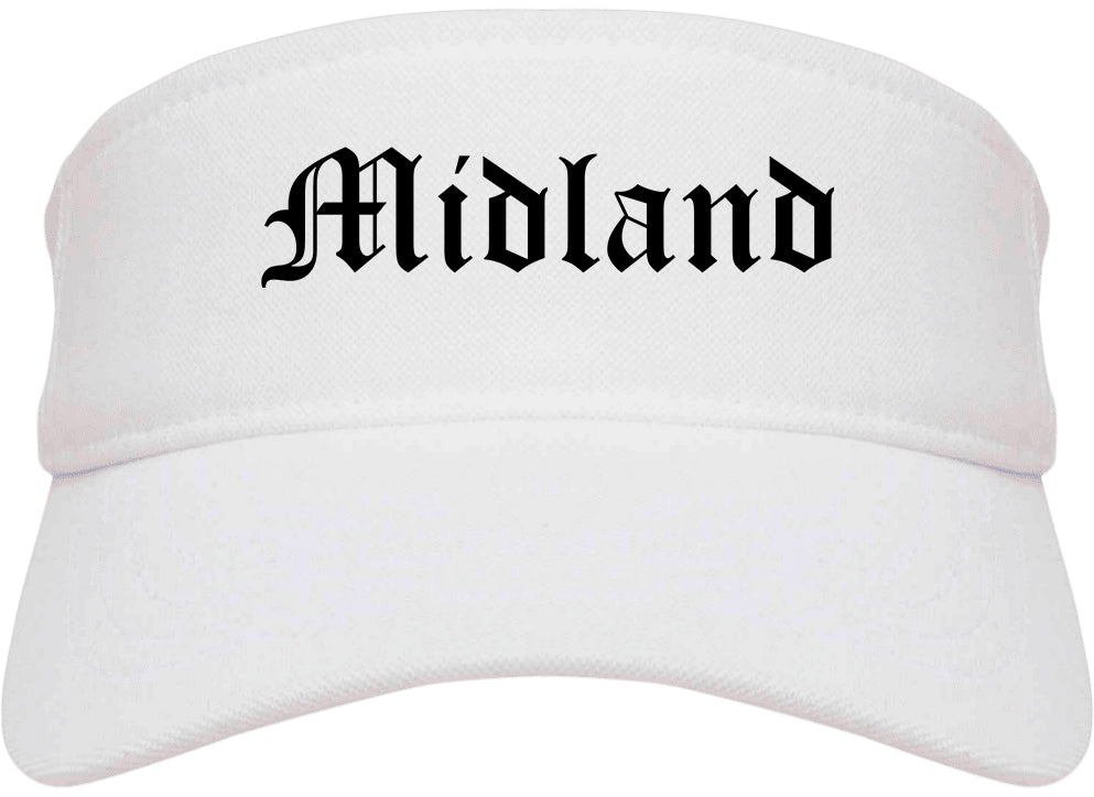 Midland Texas TX Old English Mens Visor Cap Hat White