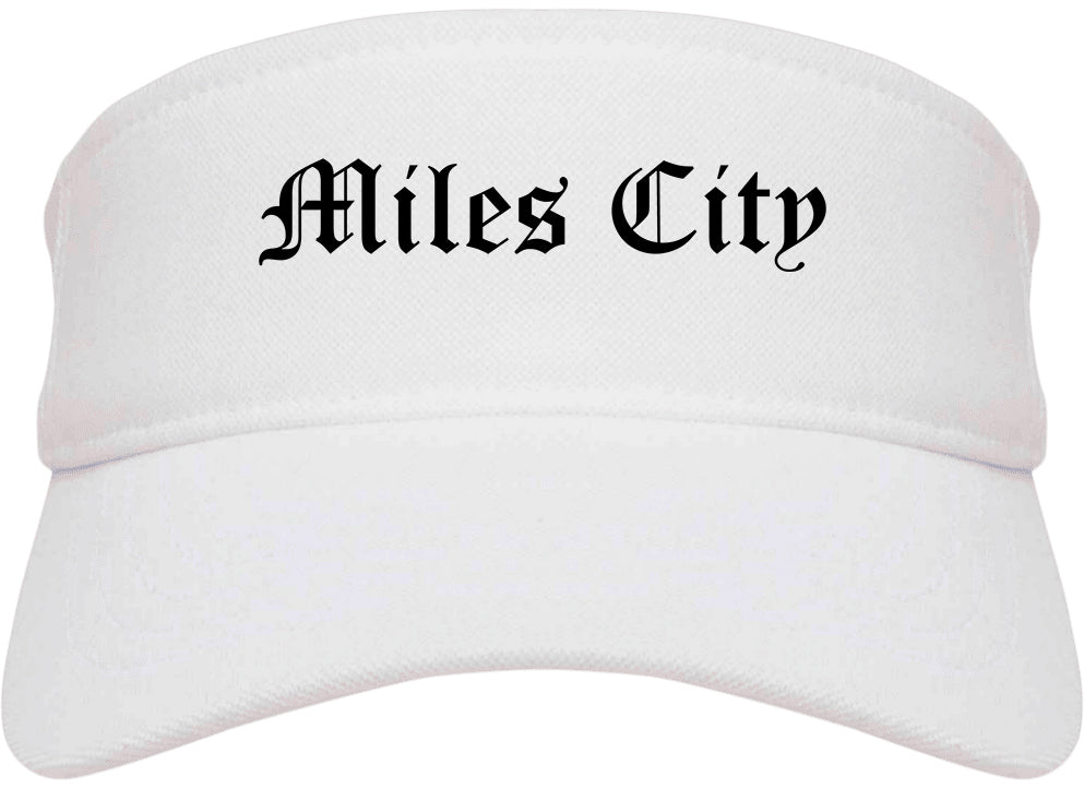 Miles City Montana MT Old English Mens Visor Cap Hat White