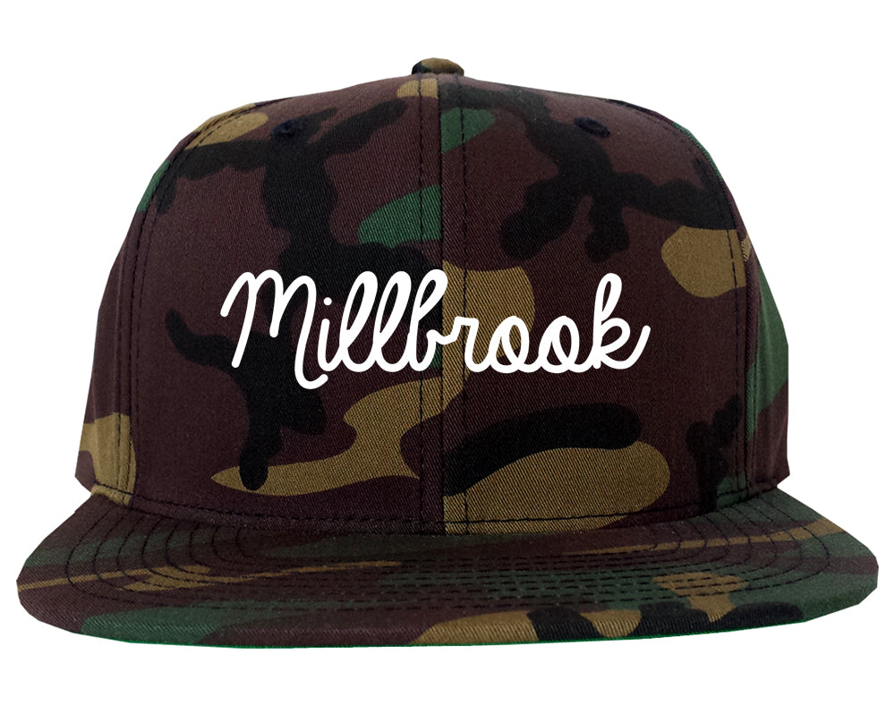 Millbrook Alabama AL Script Mens Snapback Hat Army Camo