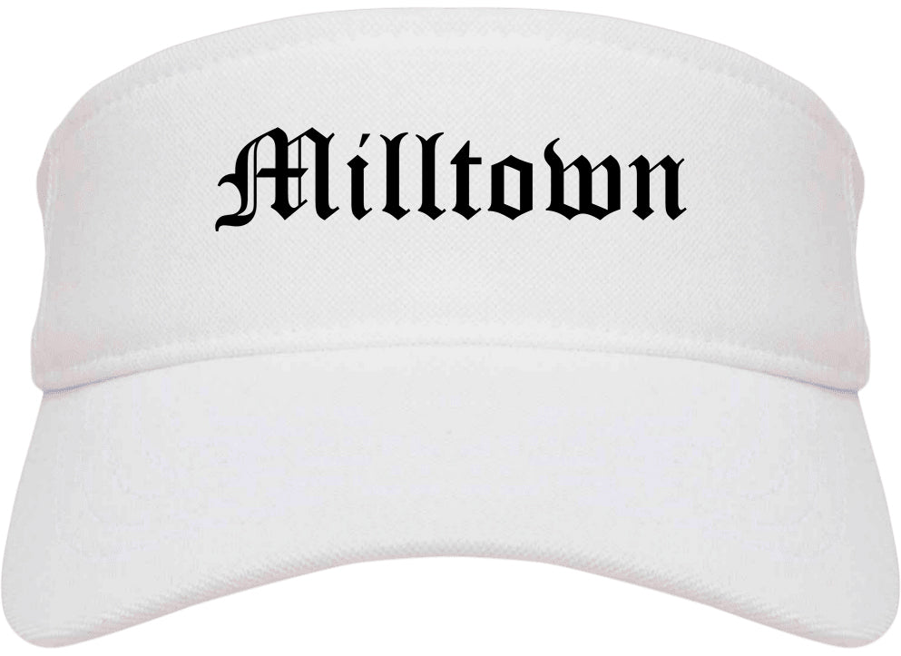 Milltown New Jersey NJ Old English Mens Visor Cap Hat White