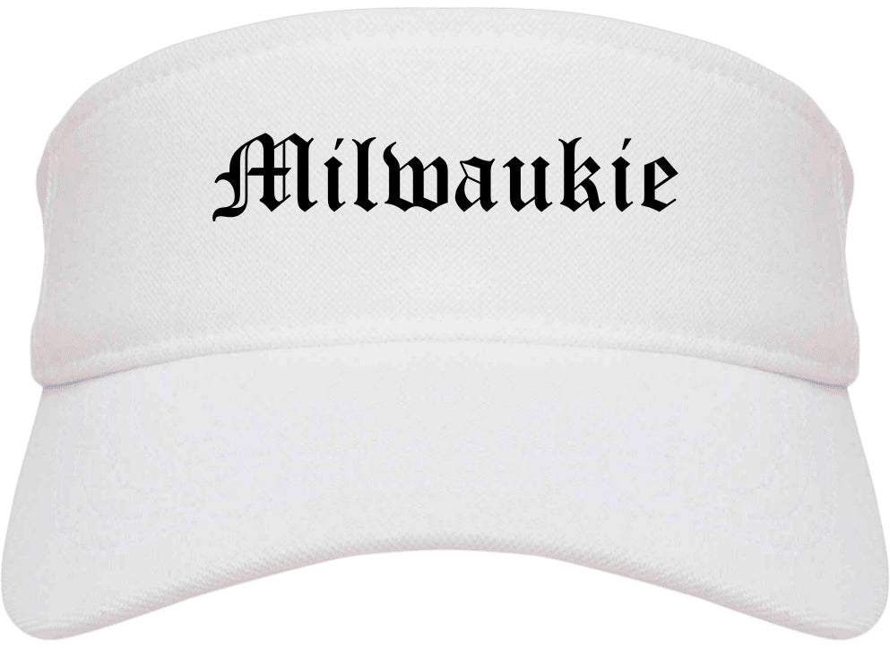 Milwaukie Oregon OR Old English Mens Visor Cap Hat White