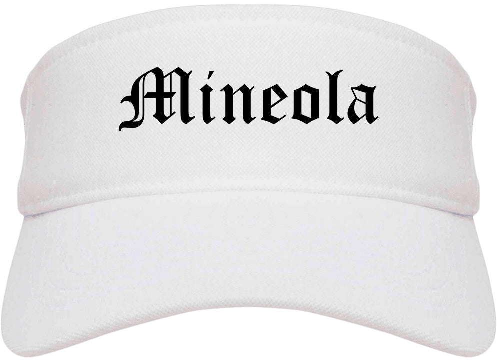 Mineola Texas TX Old English Mens Visor Cap Hat White