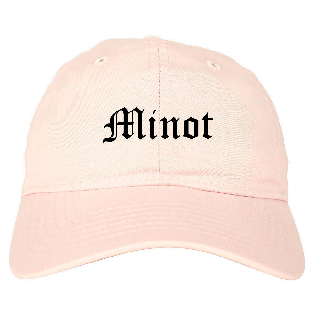 Minot North Dakota ND Old English Mens Dad Hat Baseball Cap Pink