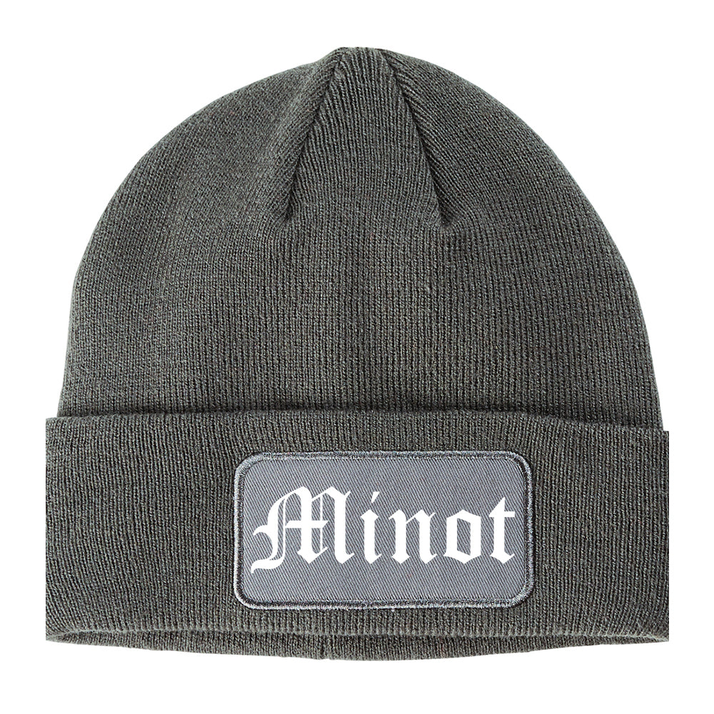 Minot North Dakota ND Old English Mens Knit Beanie Hat Cap Grey