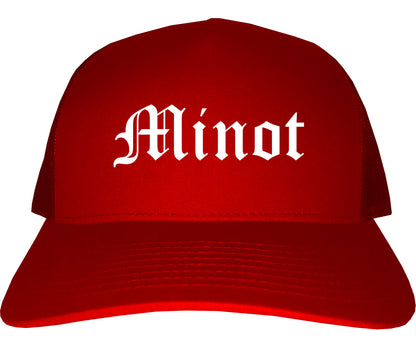 Minot North Dakota ND Old English Mens Trucker Hat Cap Red