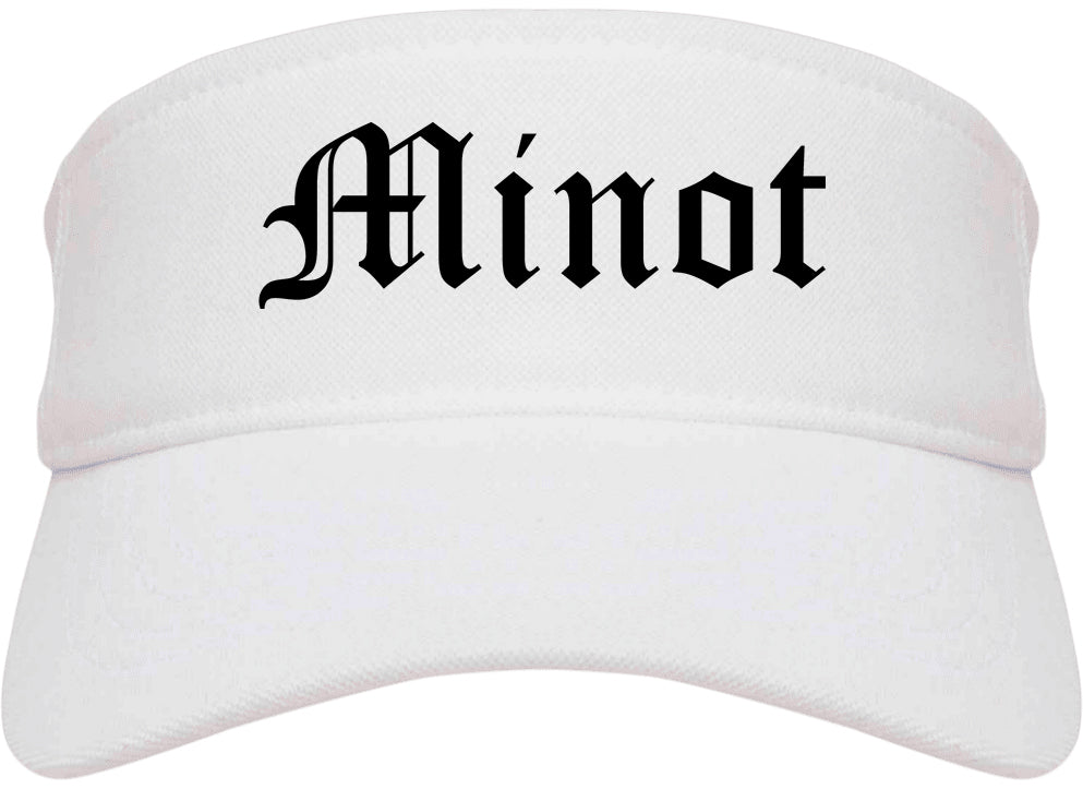 Minot North Dakota ND Old English Mens Visor Cap Hat White