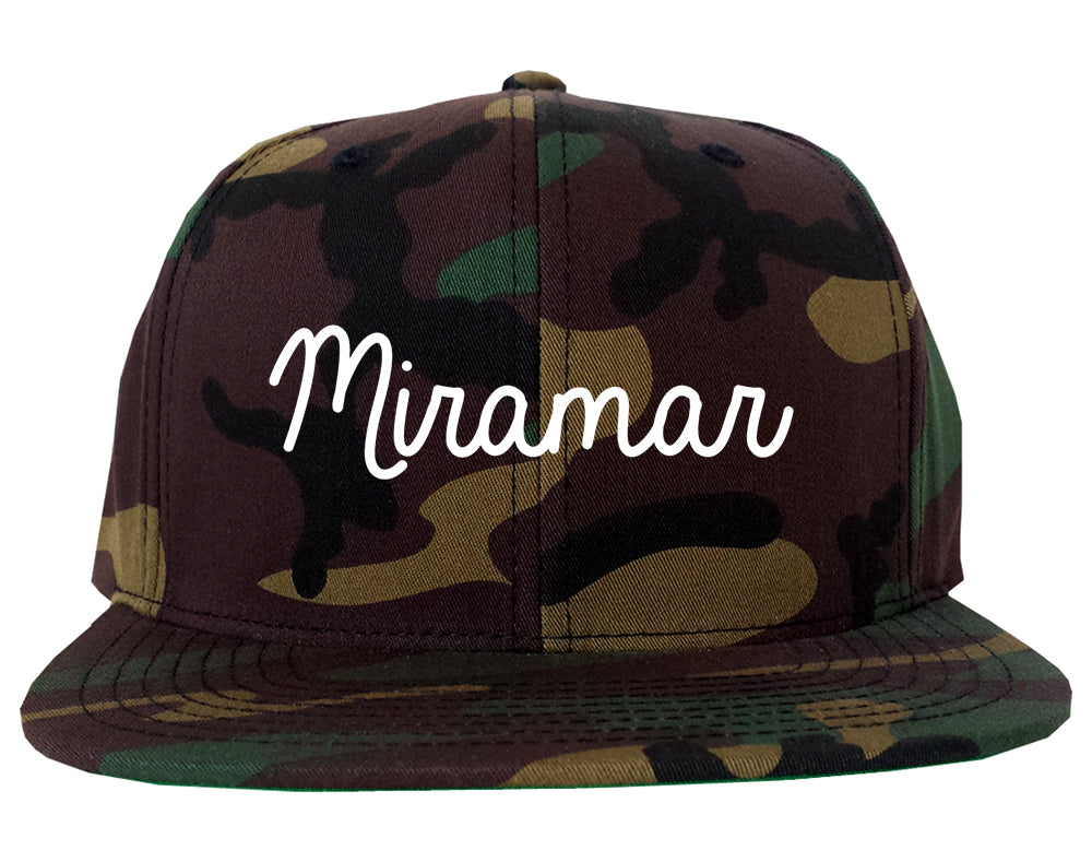Miramar Florida FL Script Mens Snapback Hat Army Camo