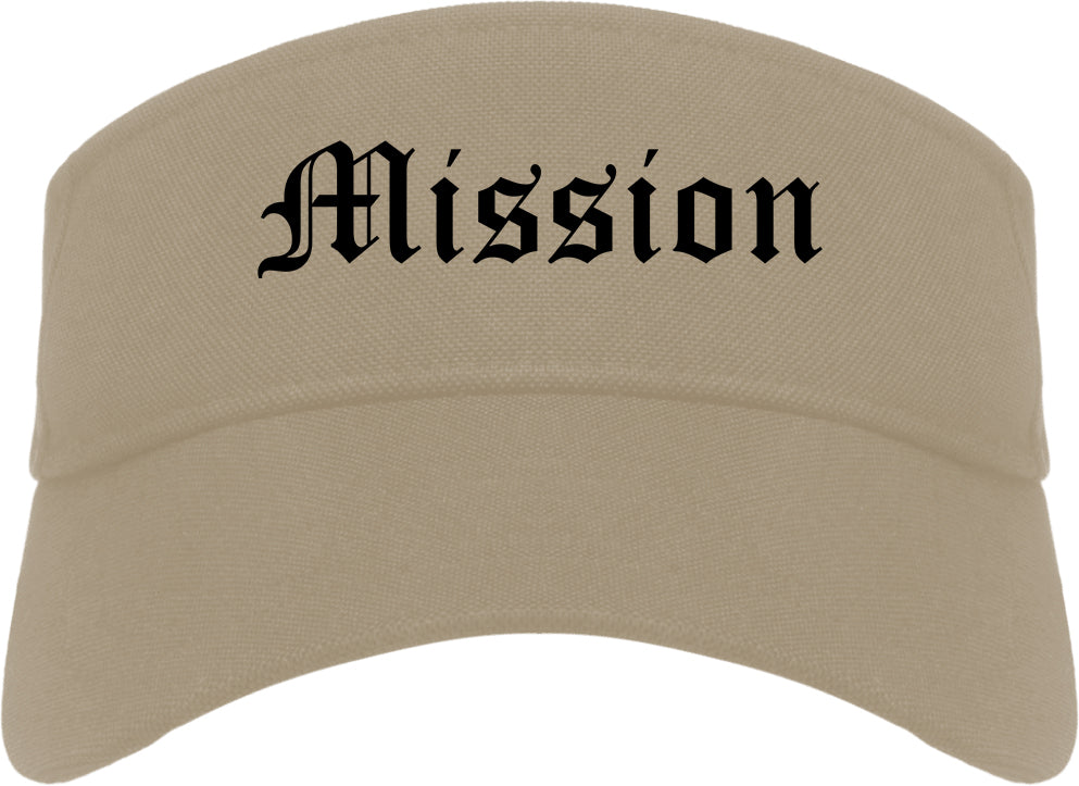 Mission Kansas KS Old English Mens Visor Cap Hat Khaki