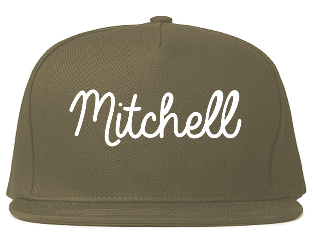 Mitchell South Dakota SD Script Mens Snapback Hat Grey