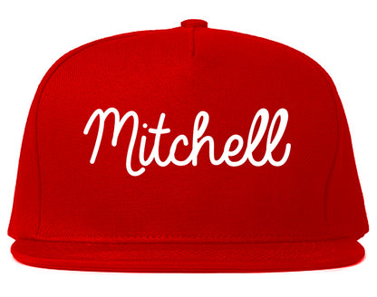 Mitchell South Dakota SD Script Mens Snapback Hat Red