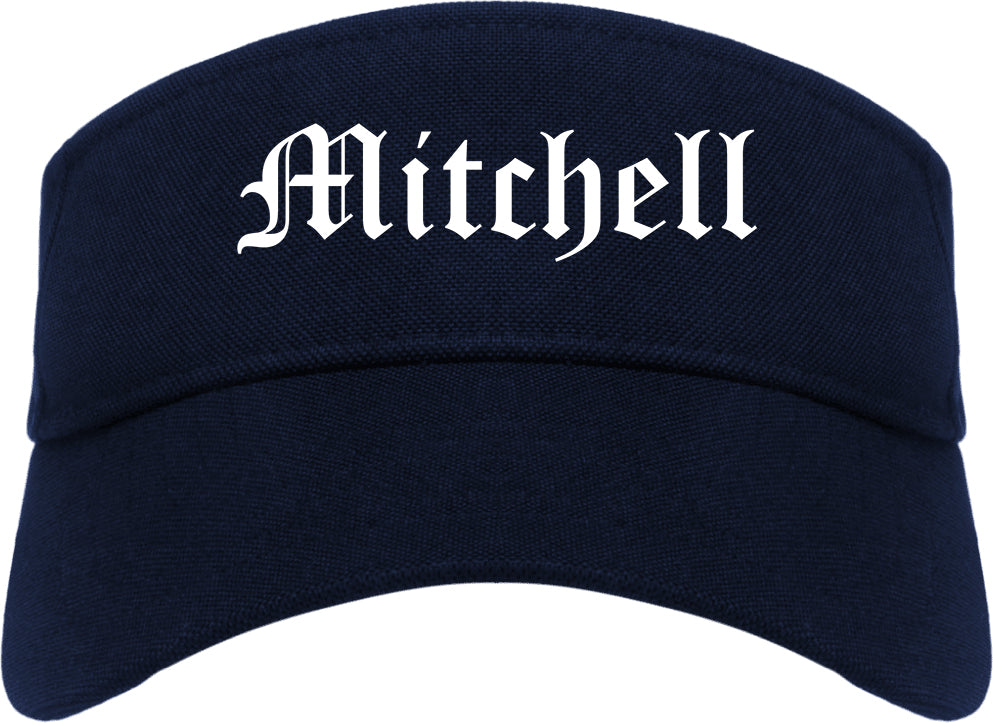 Mitchell South Dakota SD Old English Mens Visor Cap Hat Navy Blue