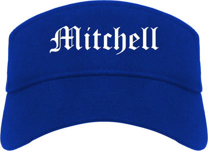 Mitchell South Dakota SD Old English Mens Visor Cap Hat Royal Blue