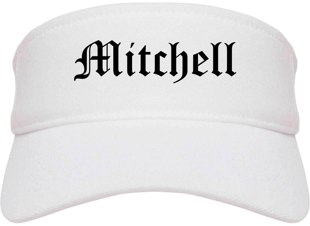 Mitchell South Dakota SD Old English Mens Visor Cap Hat White