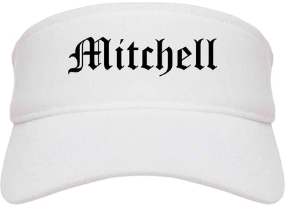 Mitchell South Dakota SD Old English Mens Visor Cap Hat White