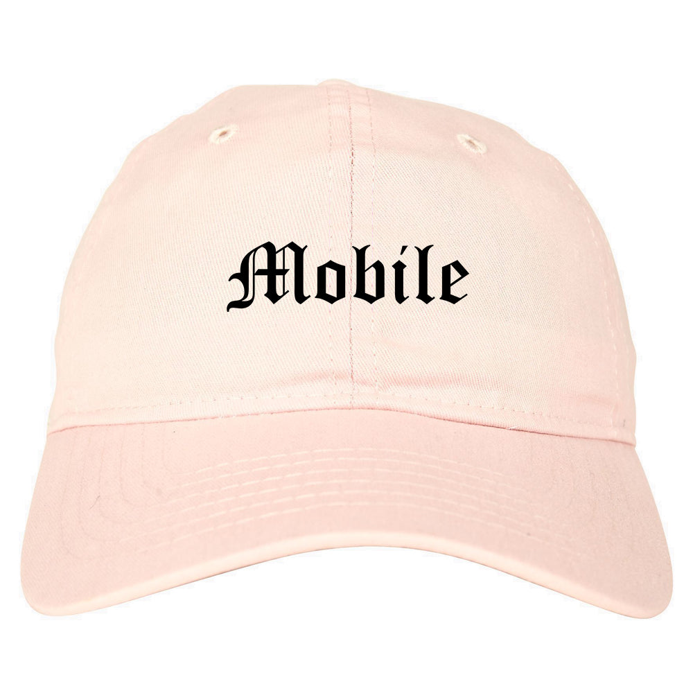 Mobile Alabama AL Old English Mens Dad Hat Baseball Cap Pink