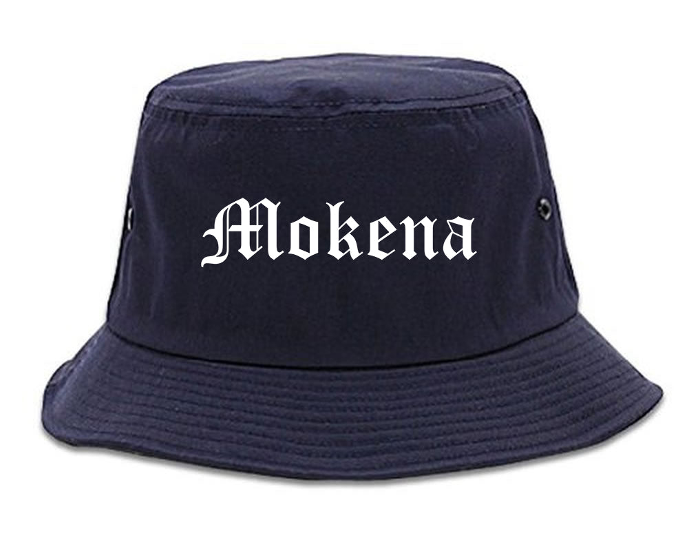 Mokena Illinois IL Old English Mens Bucket Hat Navy Blue