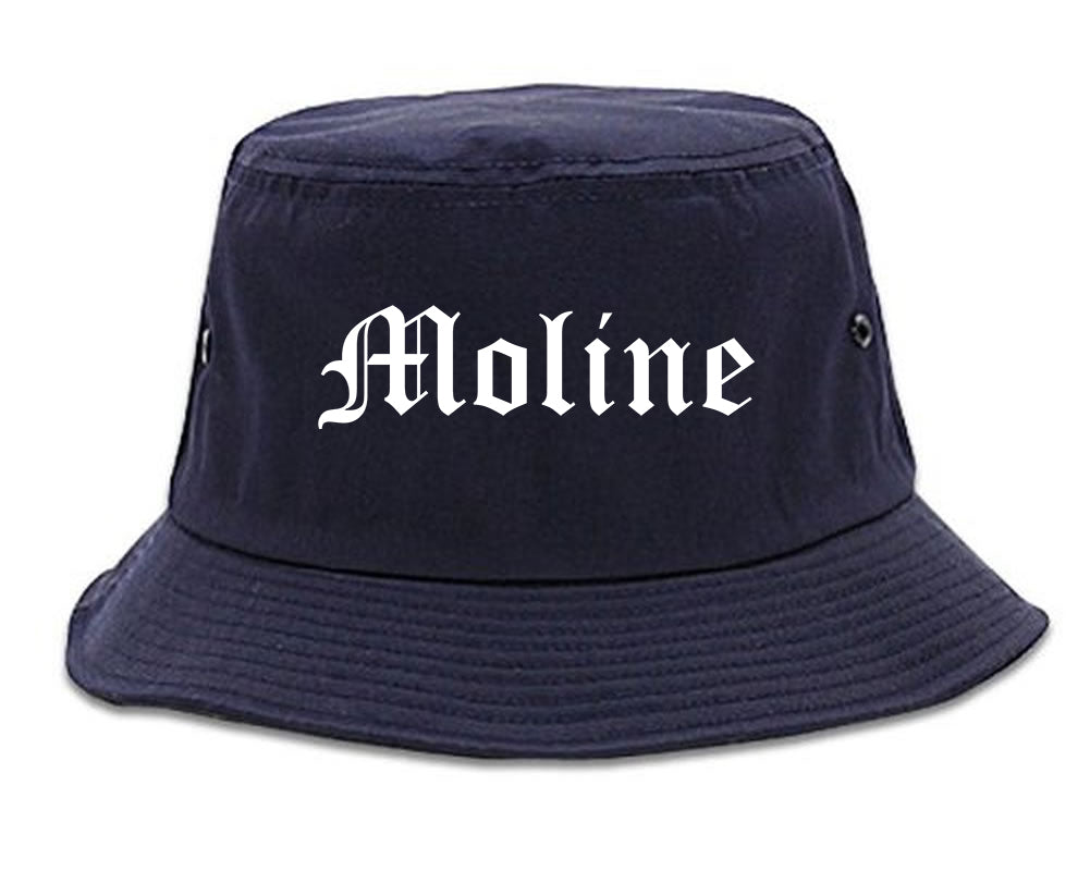 Moline Illinois IL Old English Mens Bucket Hat Navy Blue