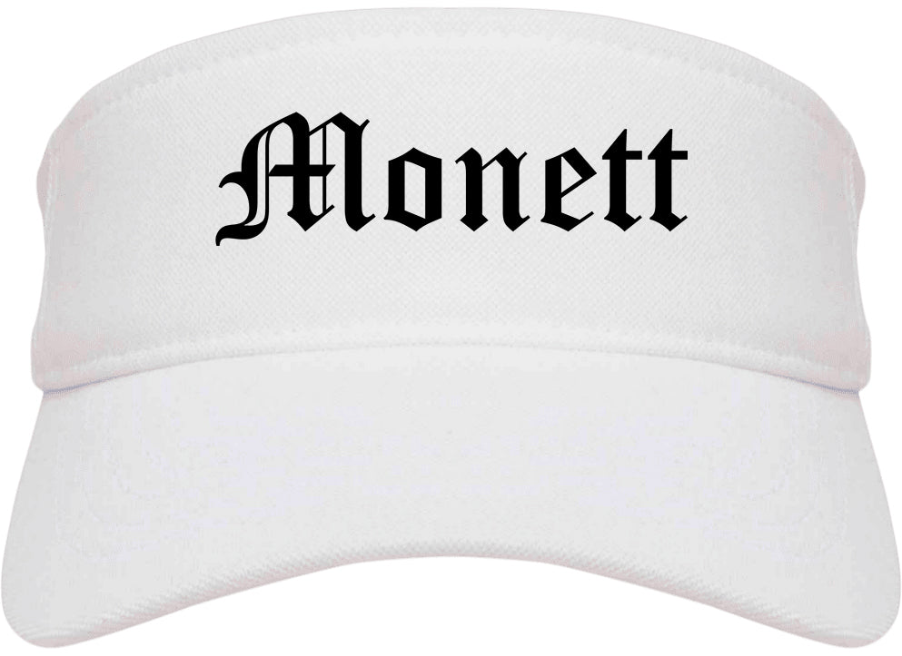 Monett Missouri MO Old English Mens Visor Cap Hat White