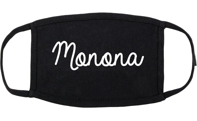 Monona Wisconsin WI Script Cotton Face Mask Black