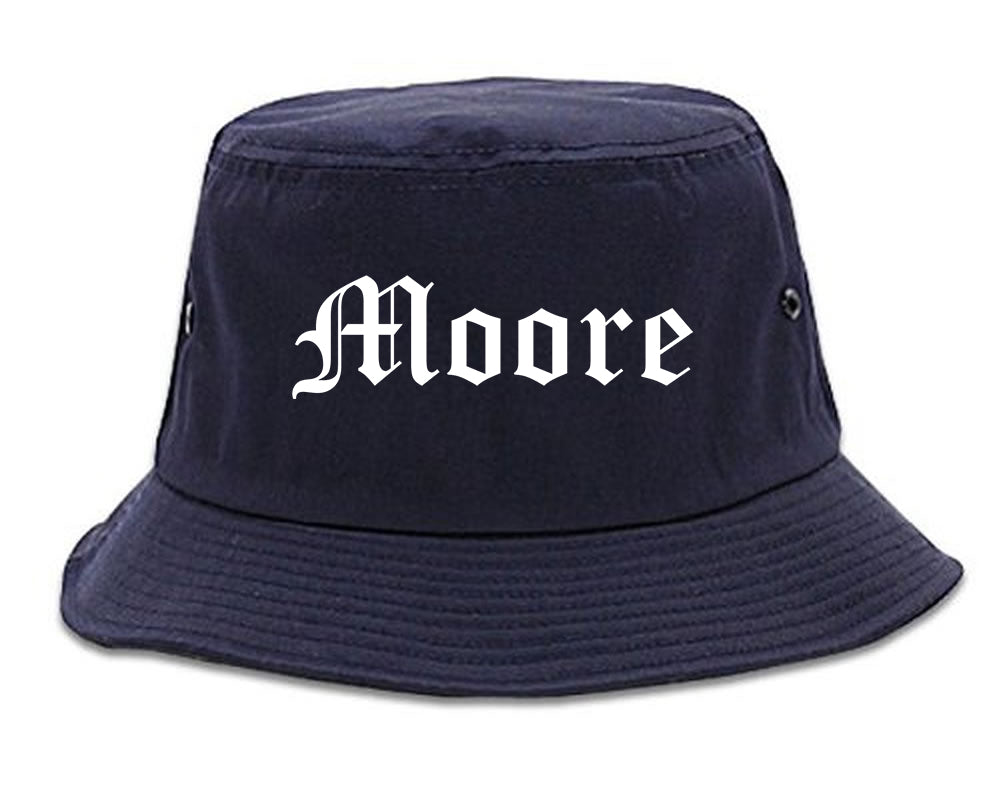 Moore Oklahoma OK Old English Mens Bucket Hat Navy Blue