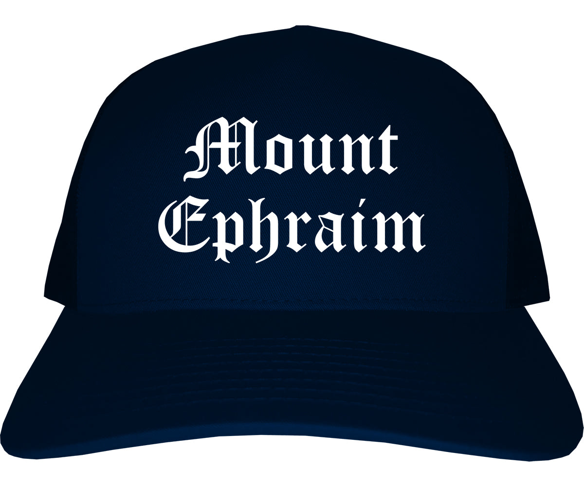 Mount Ephraim New Jersey NJ Old English Mens Trucker Hat Cap Navy Blue