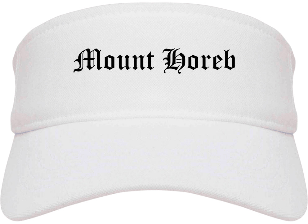 Mount Horeb Wisconsin WI Old English Mens Visor Cap Hat White