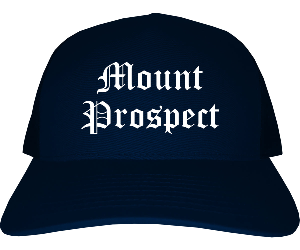 Mount Prospect Illinois IL Old English Mens Trucker Hat Cap Navy Blue