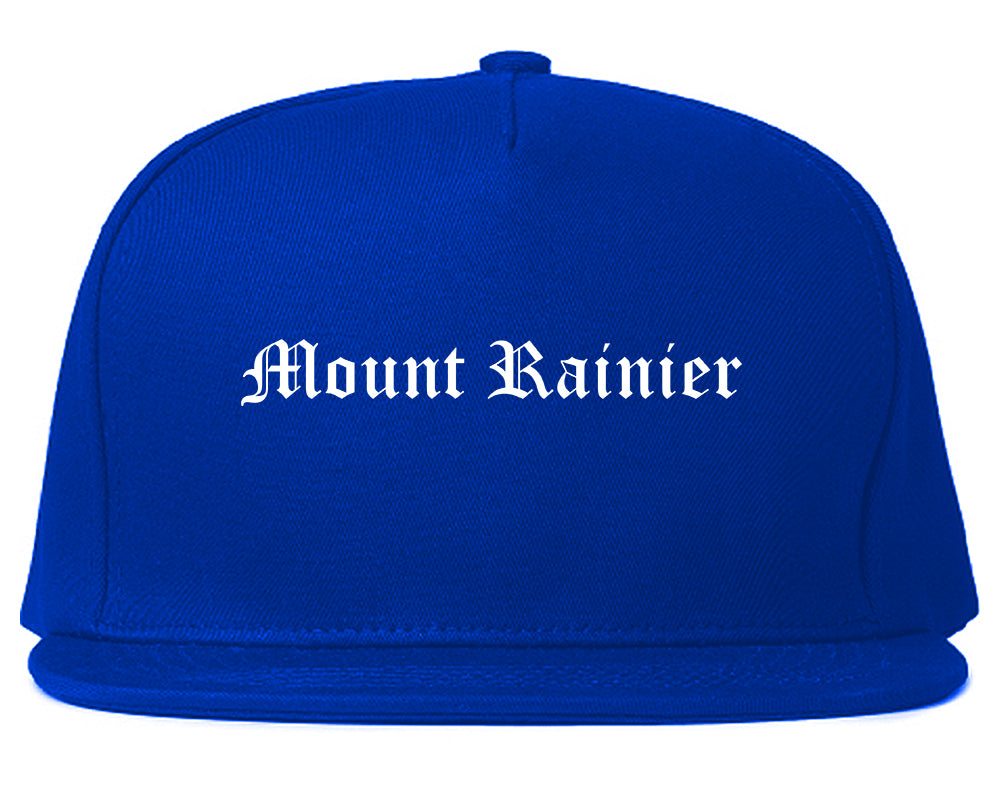 Mount Rainier Maryland MD Old English Mens Snapback Hat Royal Blue