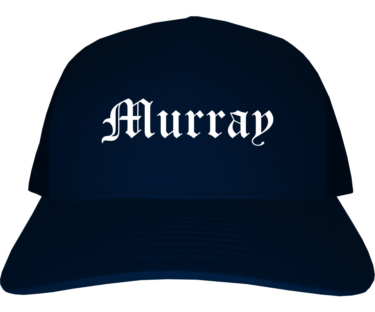 Murray Utah UT Old English Mens Trucker Hat Cap Navy Blue