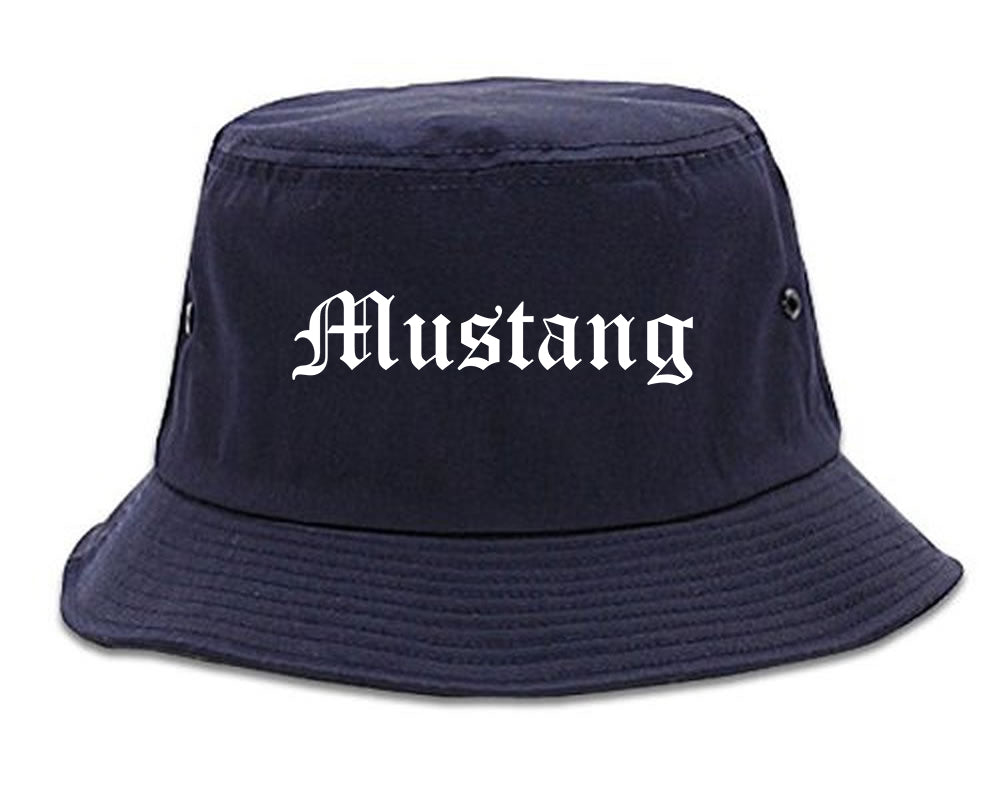 Mustang Oklahoma OK Old English Mens Bucket Hat Navy Blue