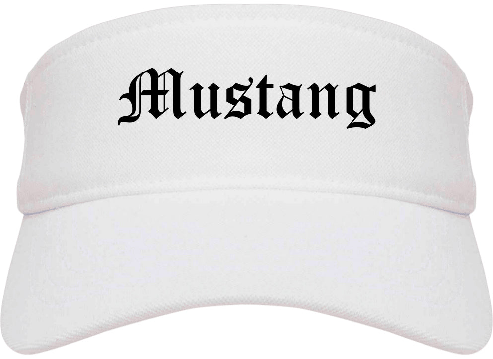 Mustang Oklahoma OK Old English Mens Visor Cap Hat White