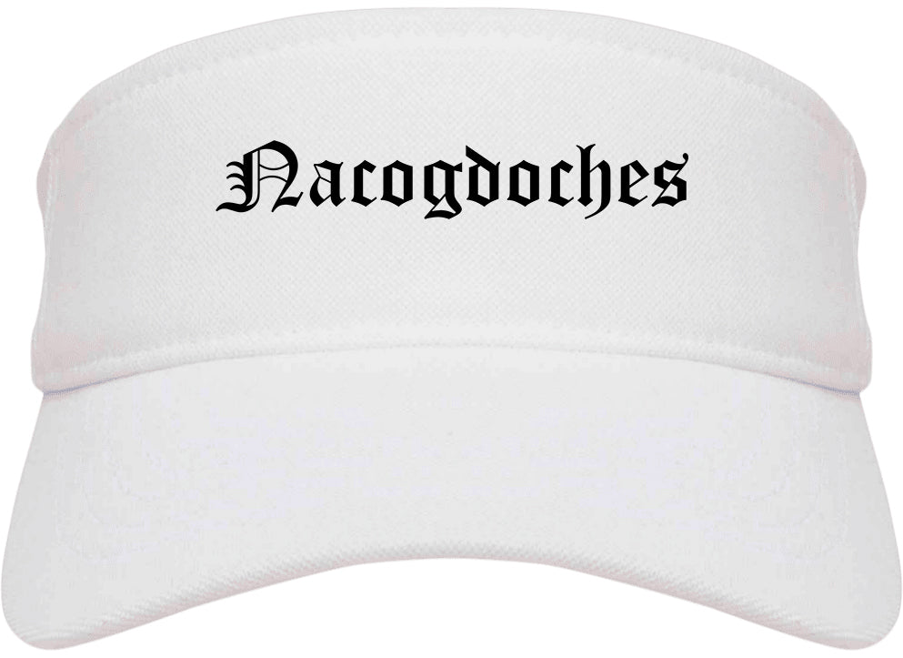 Nacogdoches Texas TX Old English Mens Visor Cap Hat White
