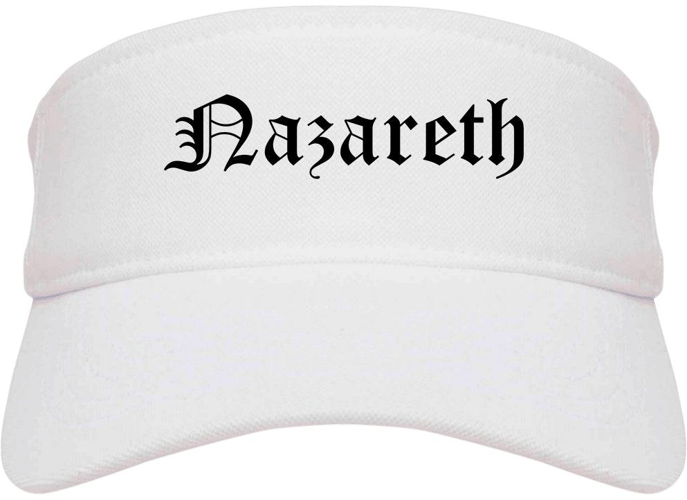 Nazareth Pennsylvania PA Old English Mens Visor Cap Hat White