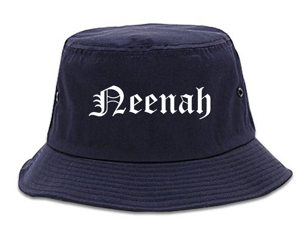 Neenah Wisconsin WI Old English Mens Bucket Hat Navy Blue