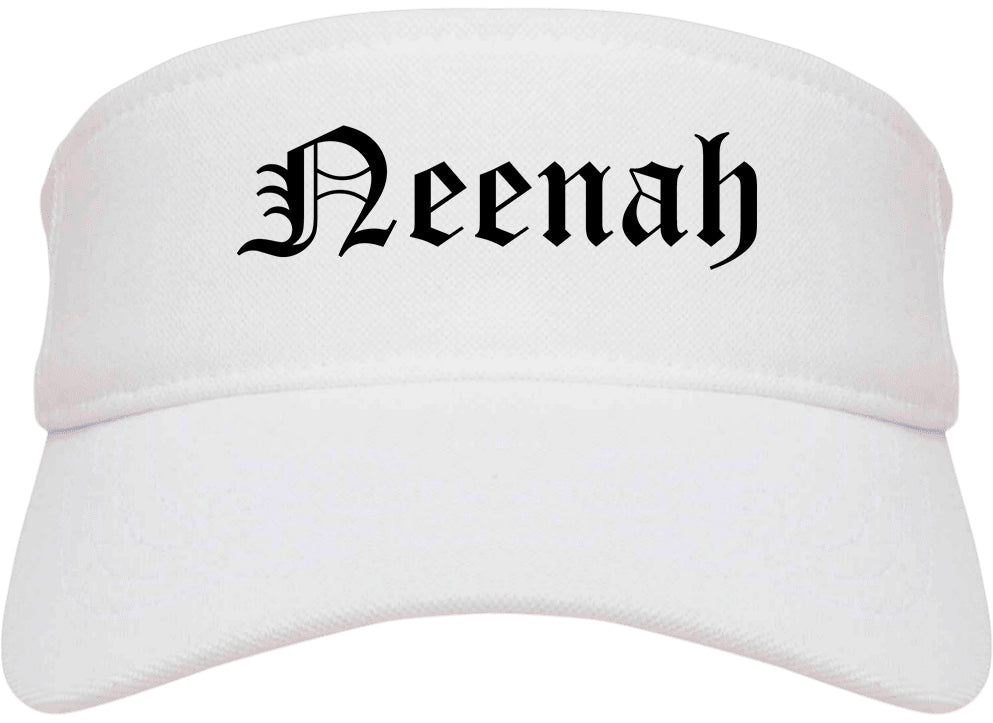Neenah Wisconsin WI Old English Mens Visor Cap Hat White
