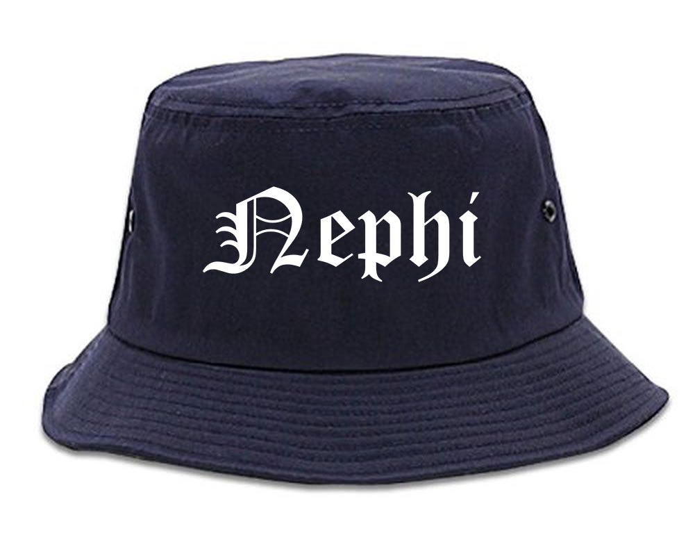Nephi Utah UT Old English Mens Bucket Hat Navy Blue