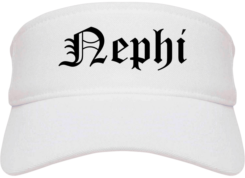 Nephi Utah UT Old English Mens Visor Cap Hat White