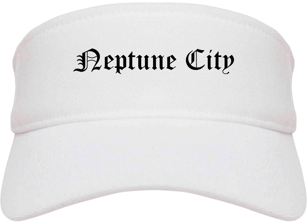 Neptune City New Jersey NJ Old English Mens Visor Cap Hat White